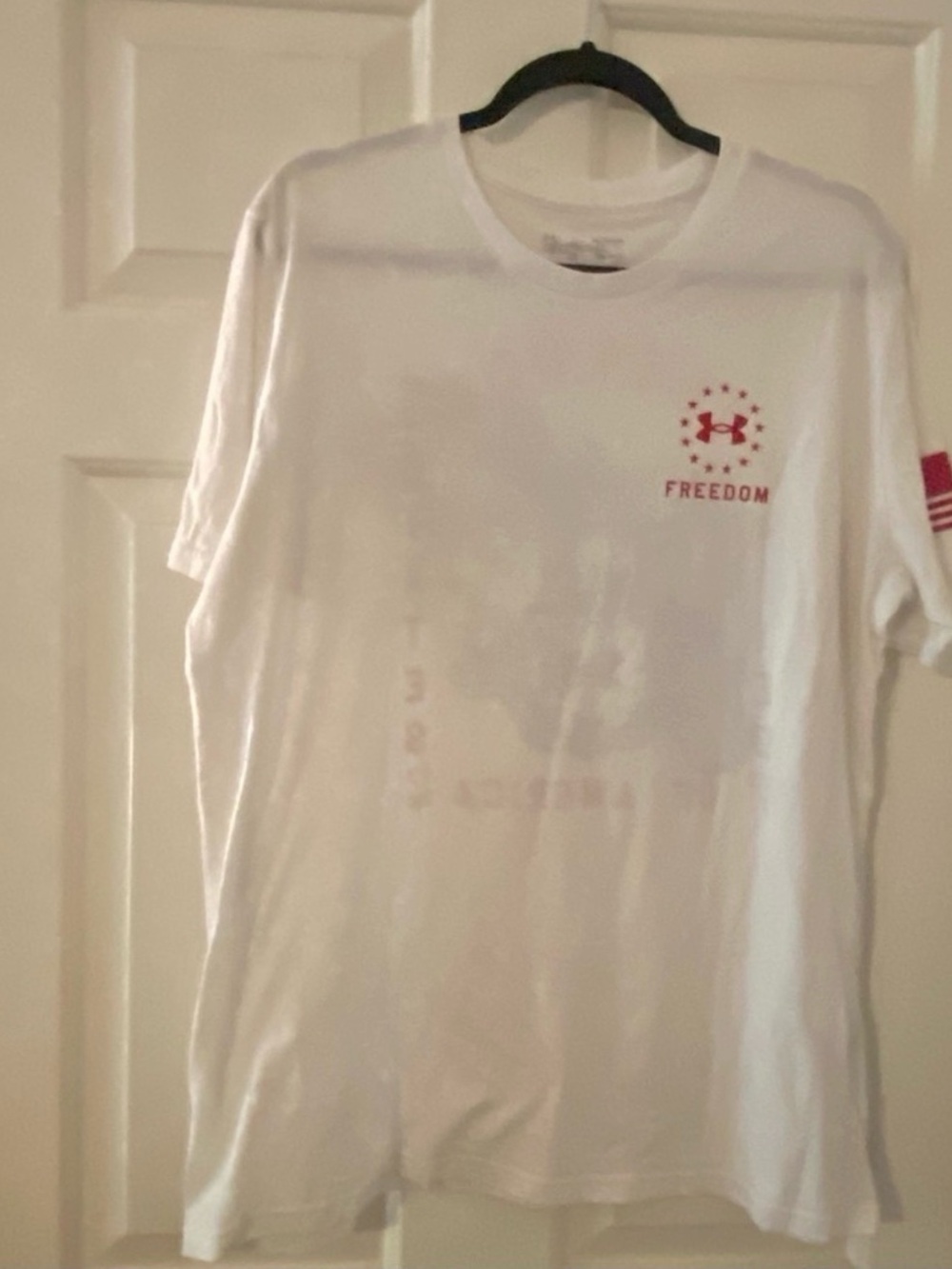 Under Armour White Short Sleeve 'Freedom' Crew Tee with Red Logo
